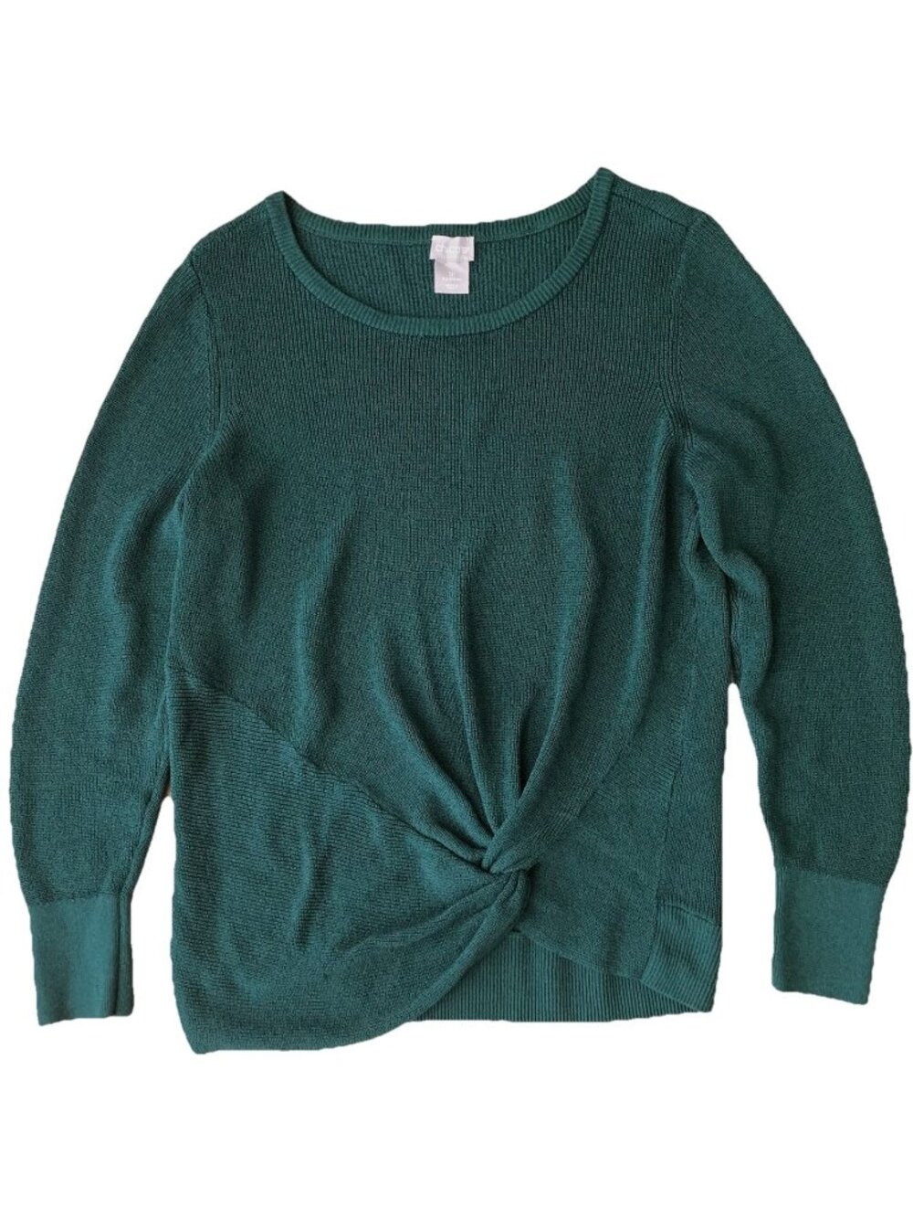 Chico’s Womens Petite Medium (1P) Long Sleeve Green Twist Front Sweater
